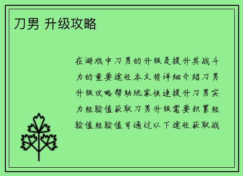 刀男 升级攻略