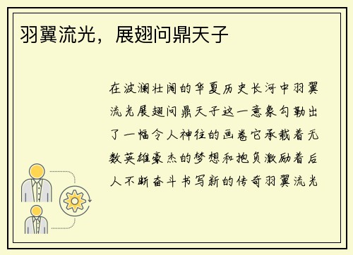 羽翼流光，展翅问鼎天子